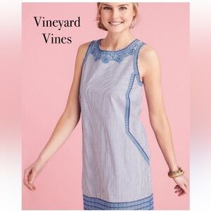 VINEYARD VINES 🐳 Cisco Blue White Striped Embroidered Dress Size 8 spring …